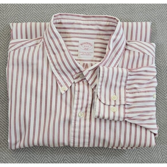 Brooks Brothers 346 Shirt Men's 18 34/35 Red White Stripe Long Sleeve Luxury EUC - Picture 13 of 13